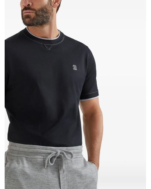 Brunello Cucinelli Black Logo Cotton T-Shirt for men