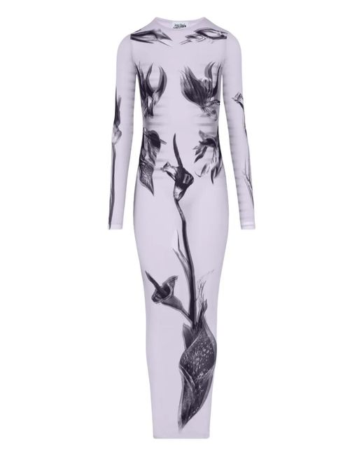 Jean Paul Gaultier White Long-Sleeved Printed Maxi Dress