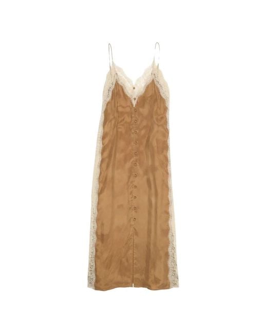 Bimba Y Lola Natural Lace-Detail Midi Dress