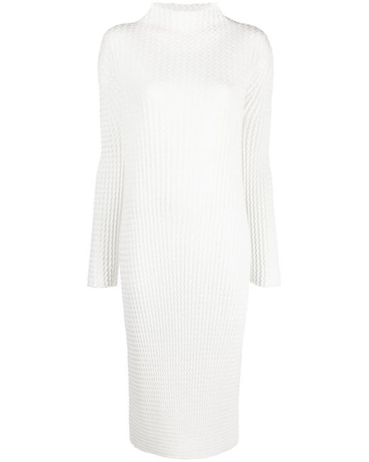 Issey Miyake White Waffle Knit Midi Dress