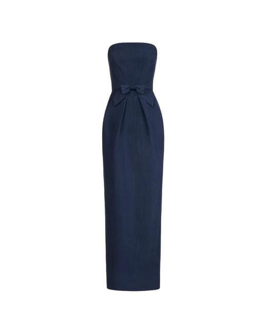 Oscar de la Renta Blue Bow-Detailed Column Gown