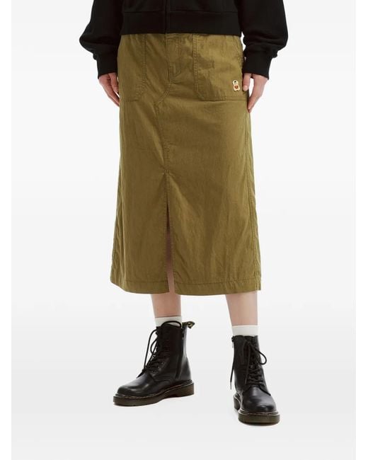 Chocoolate Green Logo-Patch Front-Slit Skirt