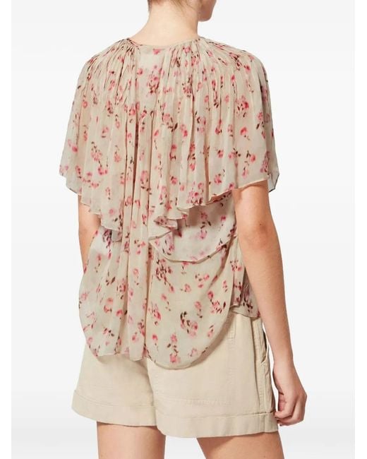 Isabel Marant Natural Neslya Floral-Print Ruffled Blouse