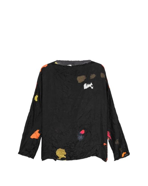 Daniela Gregis Black Blouse À Effet Froissé Et Imprimé Abstrait