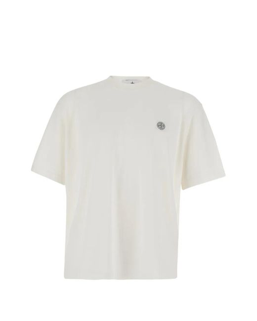 Stone Island White Logo-Patch Organic Cotton T-Shirt for men