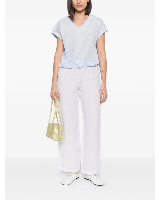 Herno White Polyester Drawstring-Hem V-Neck Top