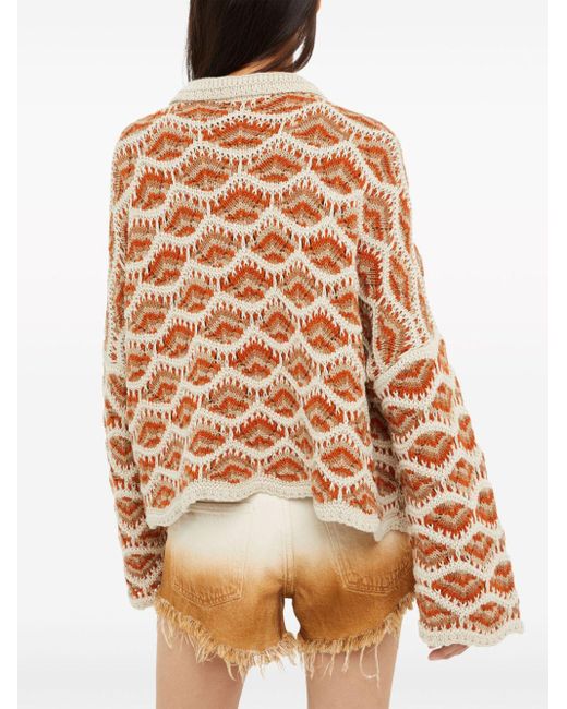 Alanui Orange Hawa Mahal Crochet-knit Polo Jumper