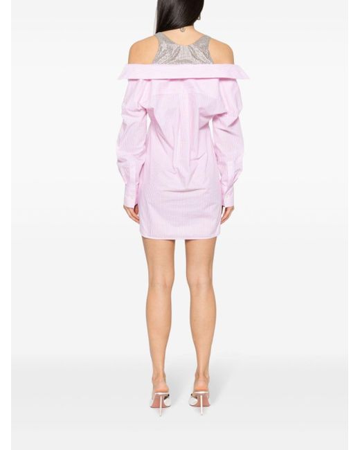 GIUSEPPE DI MORABITO Pink Rhinestone-embellished Mini Shirt Dress