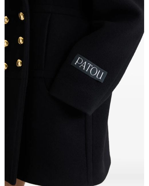 Patou Black Double-Breasted Wool Blend Coat