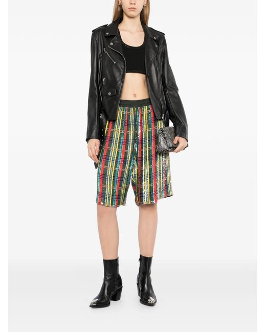 Ashish Green Plaid Sequin Shorts