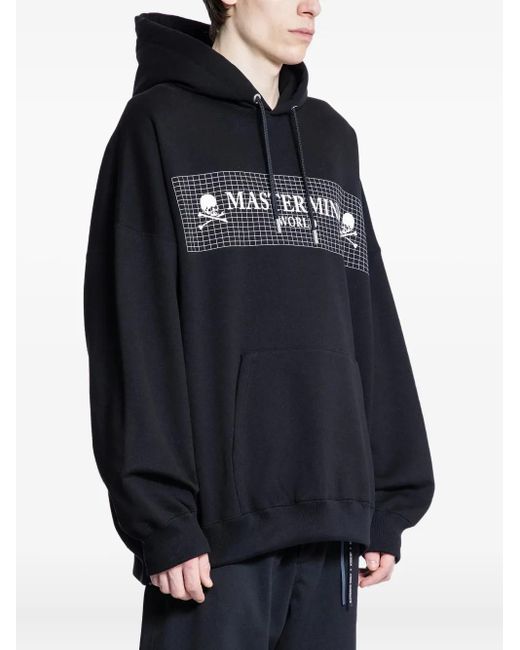 MASTERMIND WORLD Blue Grid-Motif Long-Sleeve Hoodie for men