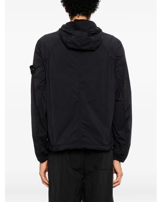 Stone Island Black Compass-Patch Hooded Jacket for men