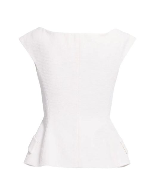 Elie Saab White Double-Breasted Piqué Blouse