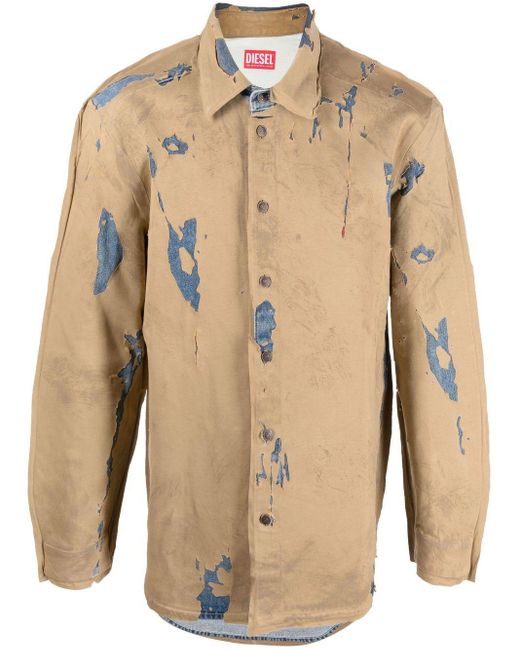 DIESEL Crackedeffect Denim Shirt Jacket in Natural for Men Lyst