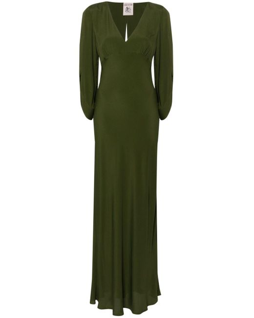 Semicouture Green Cold-shoulder Crepe Maxi Dress