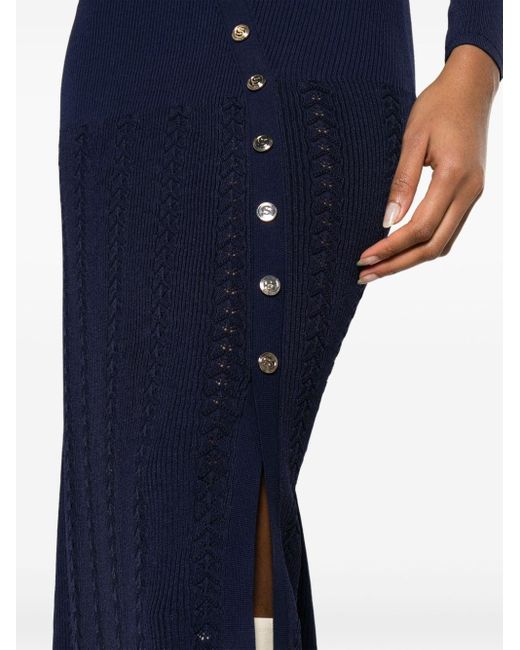 Sandro Blue Ribbed-knit Midi Dress