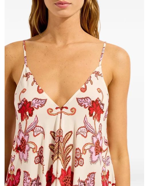 Seafolly Red Floral-Print Handkerchief-Hem Maxi Dress