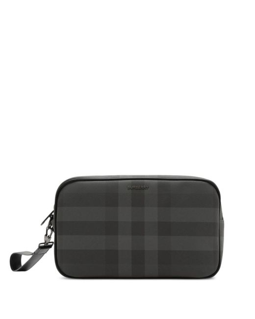 Burberry Black Check-pattern Leather Pouch for men