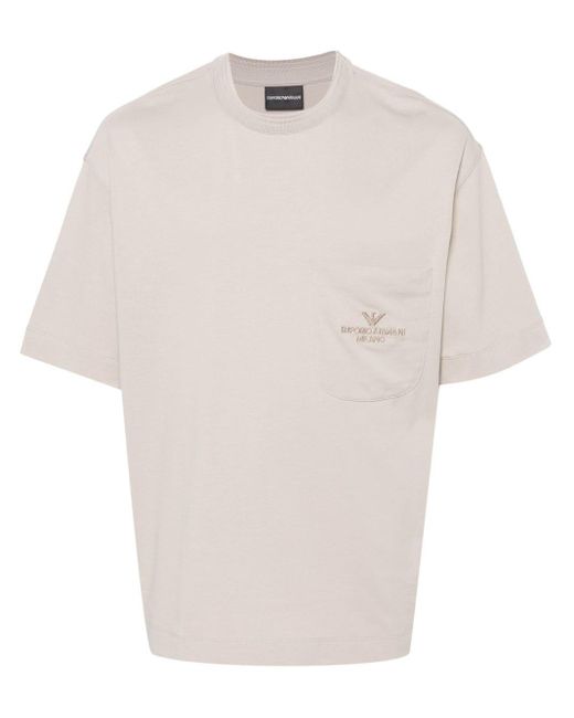 Emporio Armani White Logo-embroidered Cotton T-shirt for men