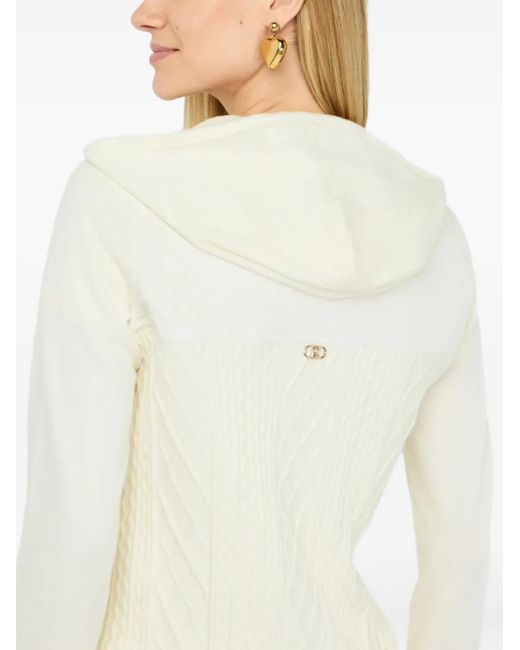 Liu Jo White Cable-Knit Zip-Up Hoodie