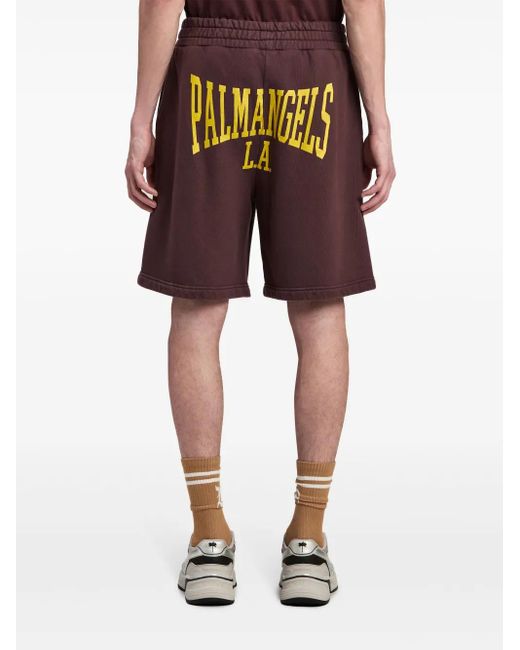Palm Angels Purple Logo-Print Cotton Track Shorts for men