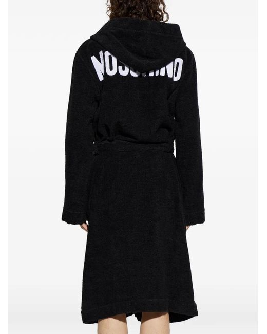 Moschino Black Logo-Patch Hooded Bathrobe for men
