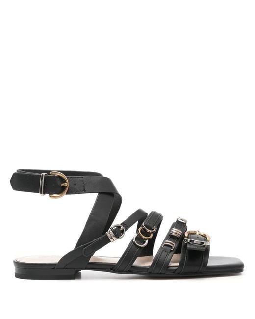 Pinko Black Ankle Strap Sandals With Branded Leather Insole