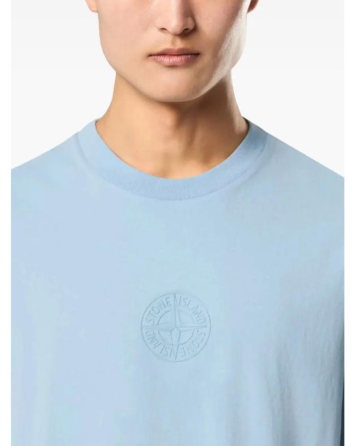 Stone Island Blue Logo-Print T-Shirt for men