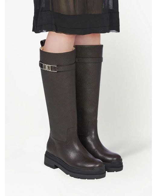 Ferragamo Black Vara-Chain Detail Boots