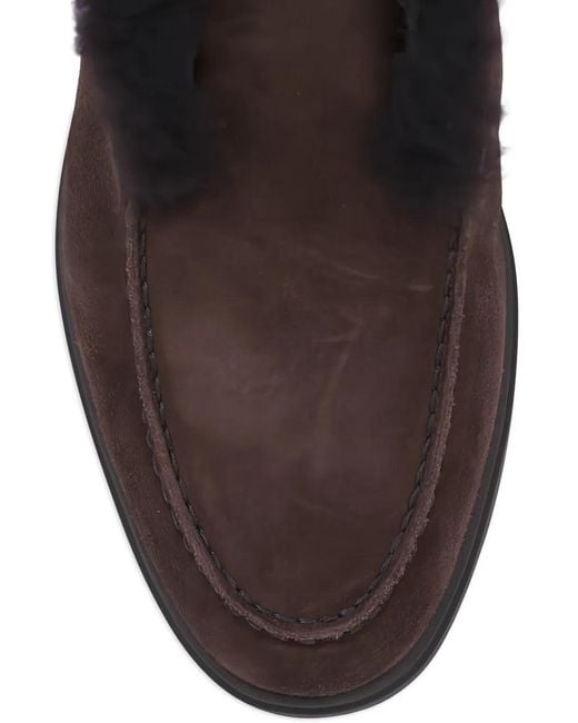 Santoni Brown Fortune Shearling-Trim Loafers