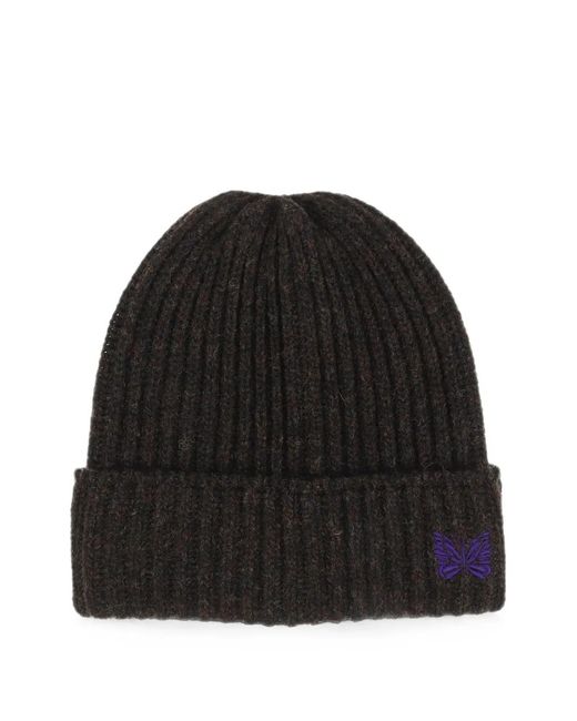 Needles Black Ribbed-Knit Beanie Hat for men