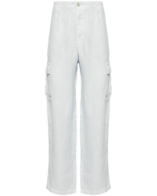 120% Lino White Linen Cargo Trousers for men