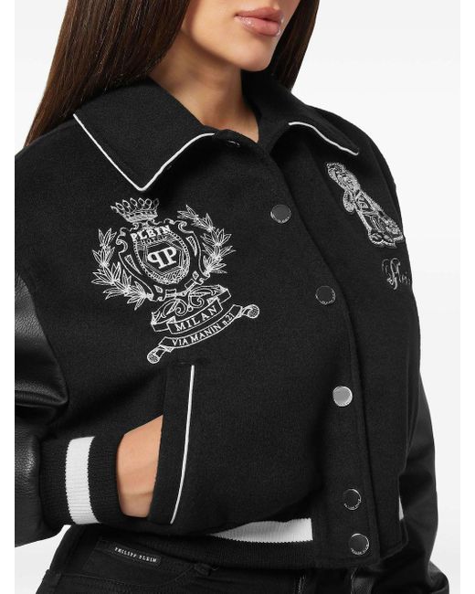 Veste En Cuir À Logo Brodé Philipp Plein en coloris Black