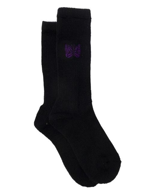 Calcetines de lana con mariposa bordada Needles de hombre de color Black