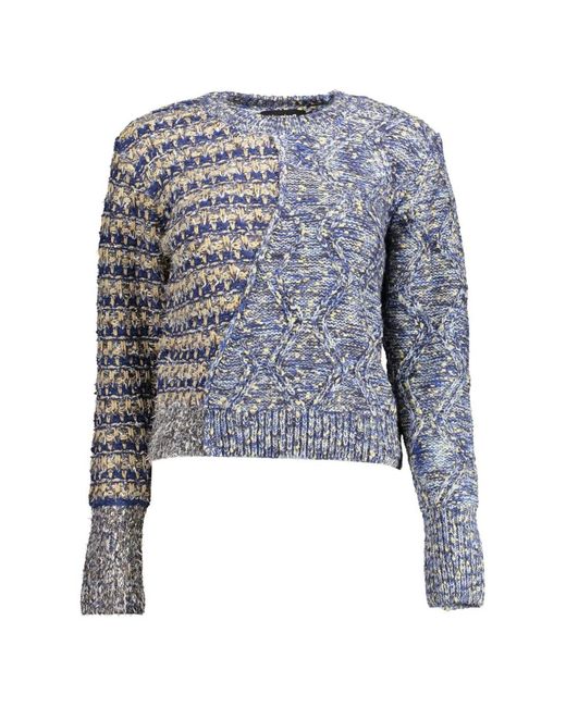 Desigual Blue Patchwork Cable-Knit Sweater