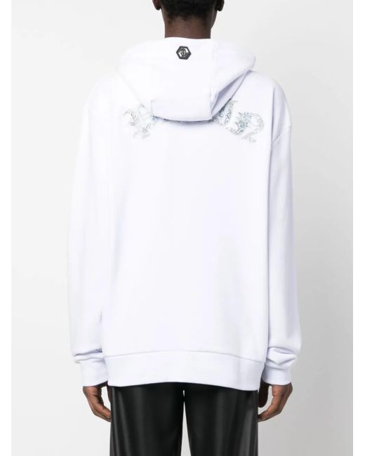 Philipp Plein White Rhinestone Teddy-Bear Print Hoodie for men