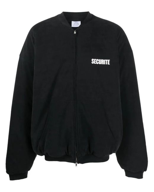 Vetements Black Slogan-Print Cotton Bomber Jacket for men
