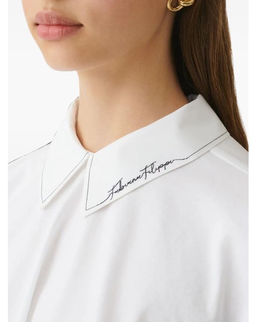 Fabiana Filippi White Logo-Embroidered Pleated Blouse