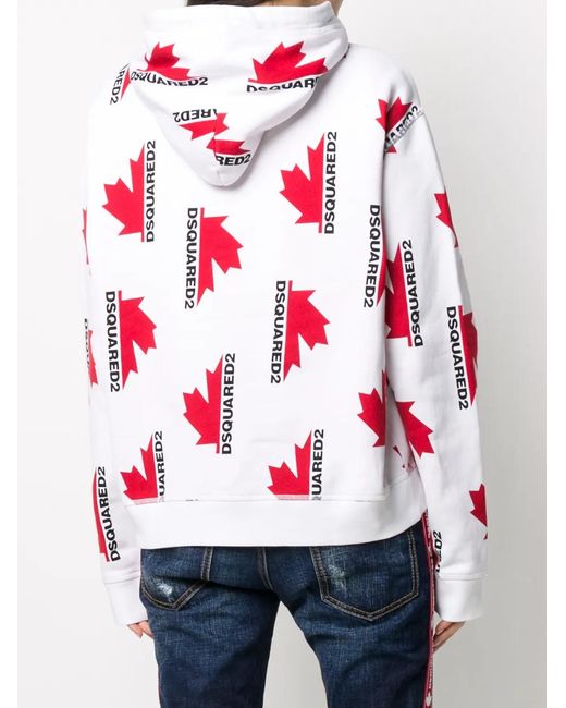 DSquared² White Loose-Fit Logo-Print Hoodie