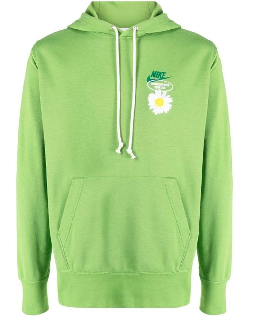 Nike French Terry Floral-embroidery Hoodie in Green for Men | Lyst