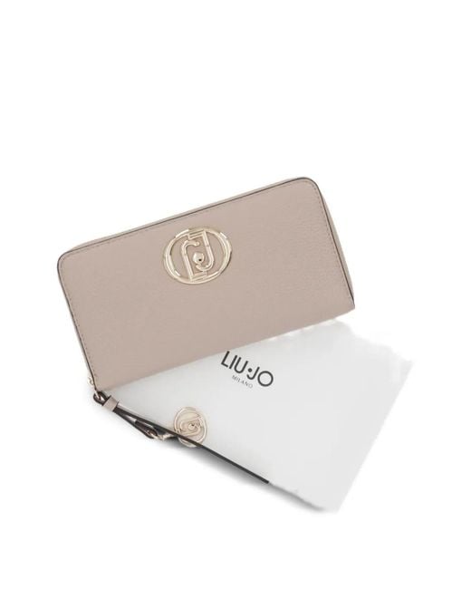Liu Jo Gray Logo-Plaque Pebbled-Effect Wallet