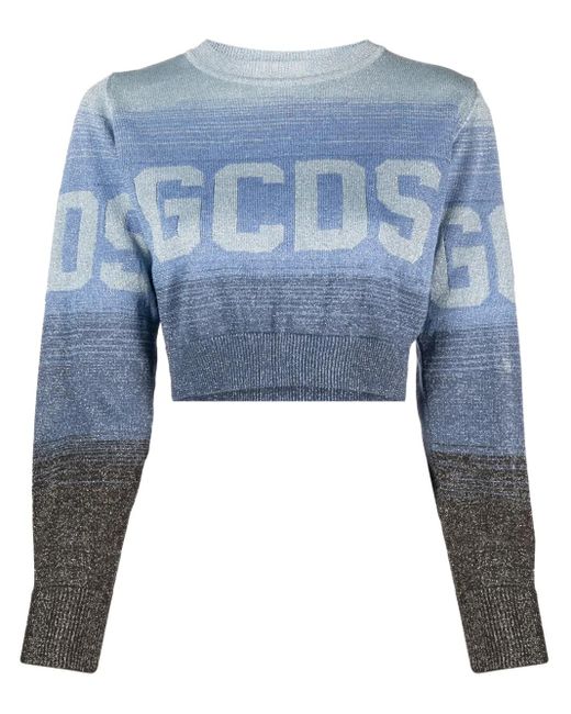 Pull Crop À Logo En Maille Intarsia Gcds en coloris Blue