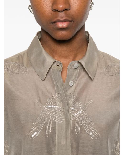 Panicale Brown Sequin-Detail Blouse