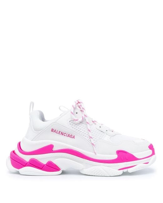 Balenciaga White And Pink Triple S Sneakers | Lyst