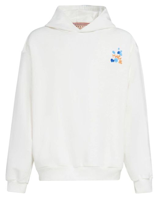 Marni White Logo-print Cotton Hoodie for men