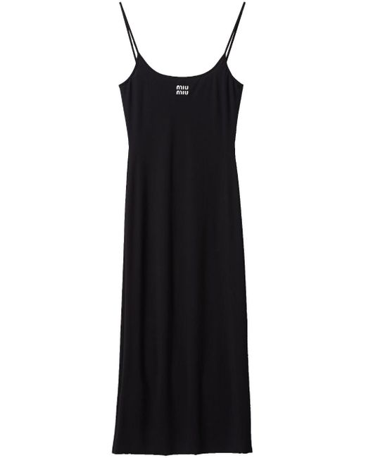 Miu Miu Black Jersey-Kleid mit Logo-Stickerei