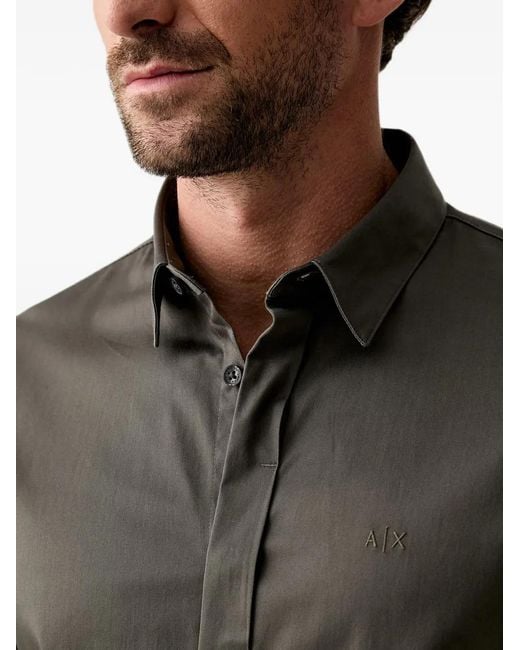 ARMANI EXCHANGE Black Logo-Embroidered Slim-Fit Shirt for men