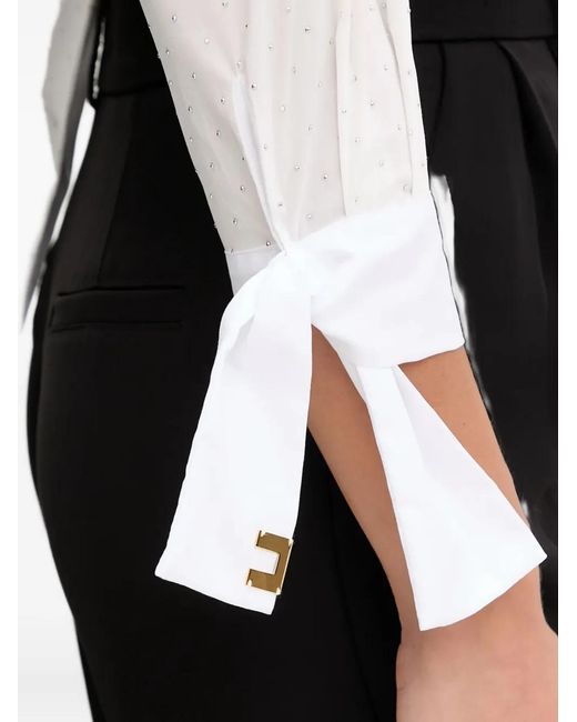 Elisabetta Franchi White Tie-Cuff Embellished Blouse