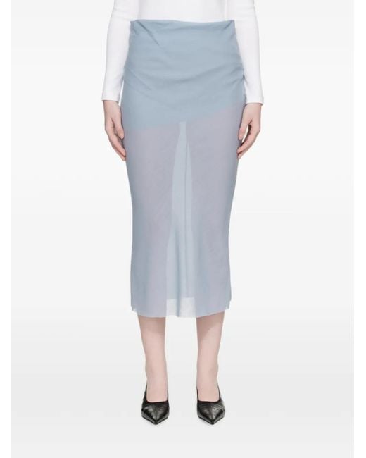 Rier Blue Bias-Draped Midi Skirt