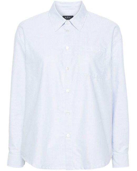 A.P.C. White Logo-embroidered Striped Shirt